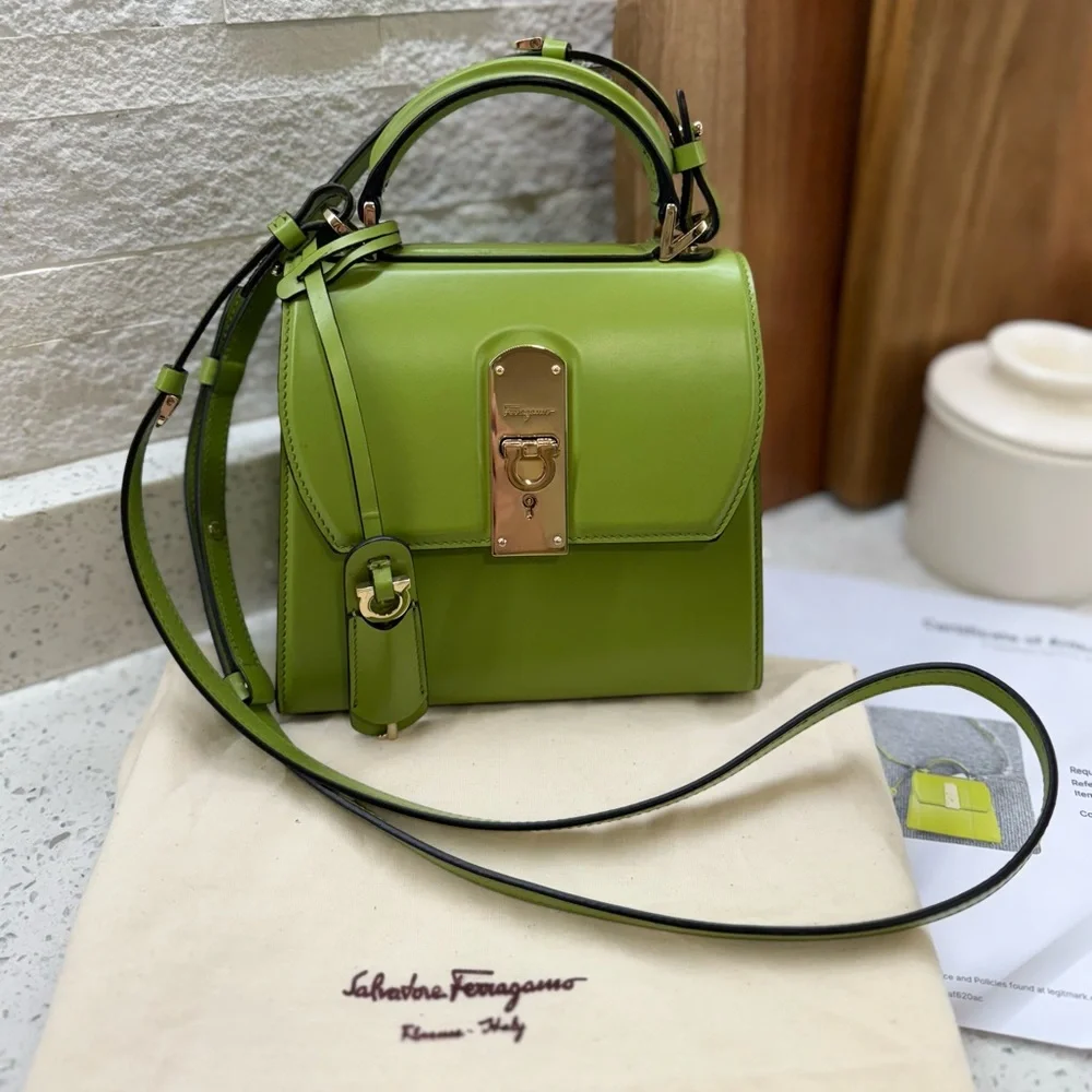 Salvatore Ferragamo Avocado Boxyz Leather Top Handle Bag - Picture 3 of 10